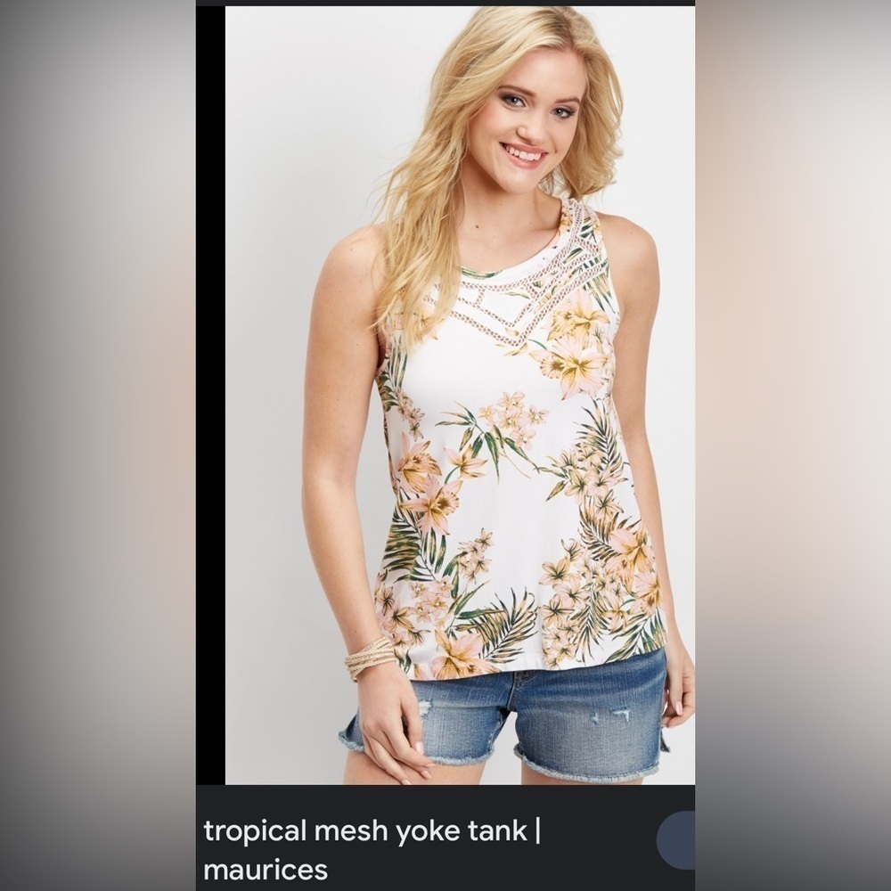 NWOT MAURICES TROPICAL MESH YOKE LACE TANK TOP SIZE MEDIUM